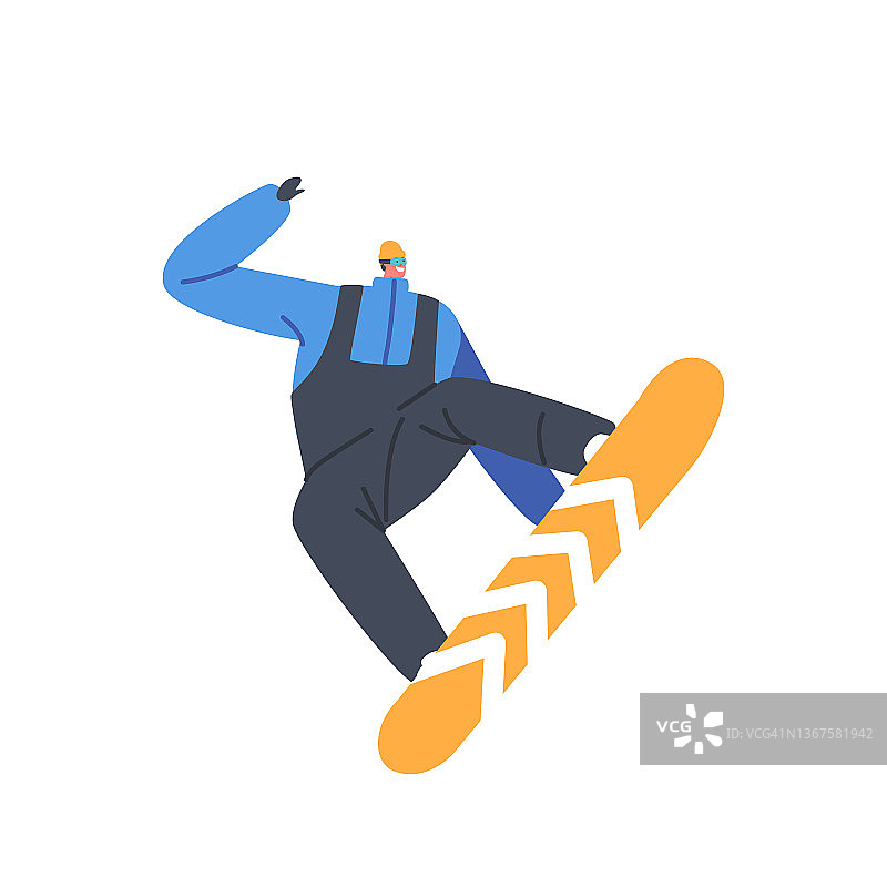 在滑雪场玩得很开心的运动员跳上孤立在白色背景上的板。快乐的人在玩滑雪板图片素材