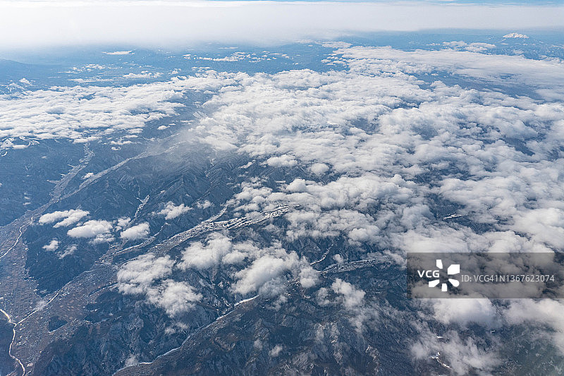 从飞机上俯瞰日本长野上田城图片素材