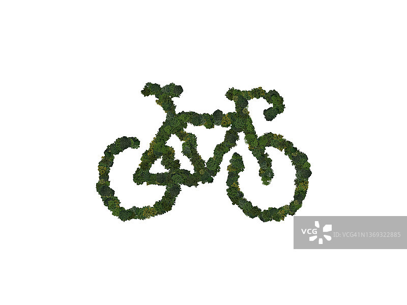 由树的顶部视图组成的自行车符号。环保的交通工具。图片素材