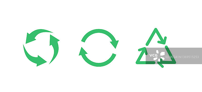 回收图标孤立在白色背景上。重复使用标志绿色。矢量插图。图片素材
