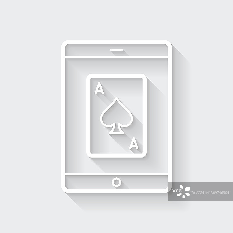 带扑克牌的平板电脑。图标与空白背景上的长阴影-平面设计图片素材