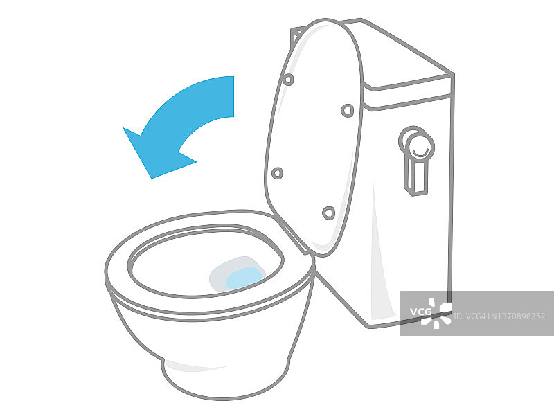 这个插图鼓励人们关上马桶盖冲水(感染控制)。图片素材