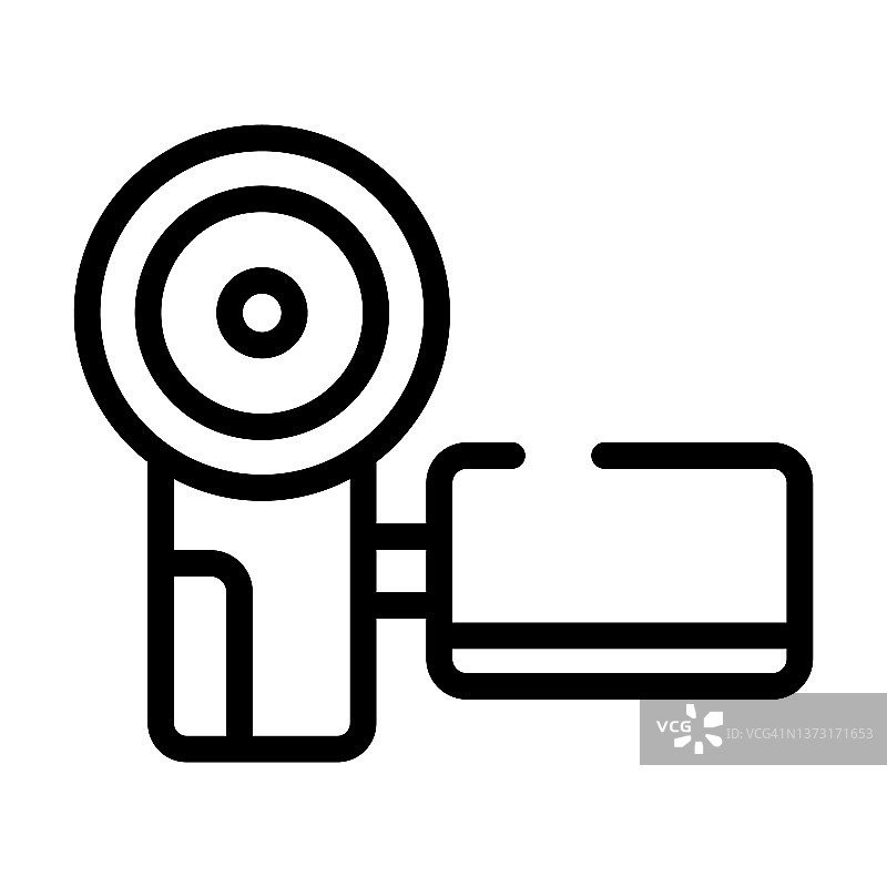 摄像机前视图细线图标。摄像机、视频线性图标从技术概念孤立轮廓标志。矢量插图符号元素的网页设计和应用程序。图片素材