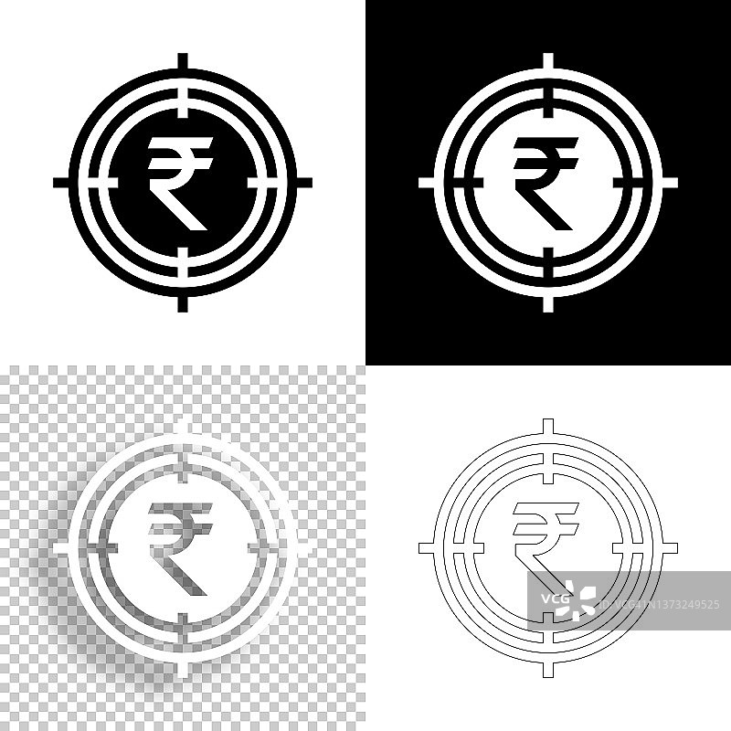 取景器里的印度卢比。图标设计。空白，白色和黑色背景-线图标图片素材