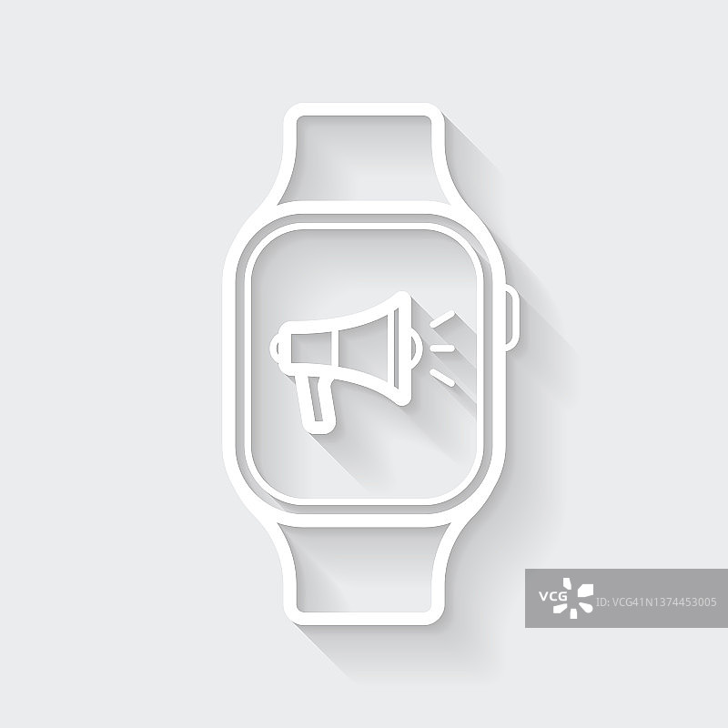 Smartwatch扩音器。图标与空白背景上的长阴影-平面设计图片素材