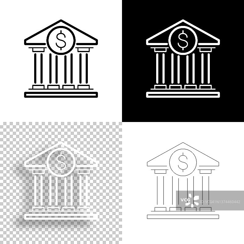 有美元符号的银行。图标设计。空白，白色和黑色背景-线图标图片素材