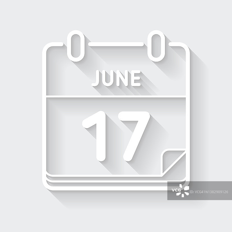 6月17日。图标与空白背景上的长阴影-平面设计图片素材