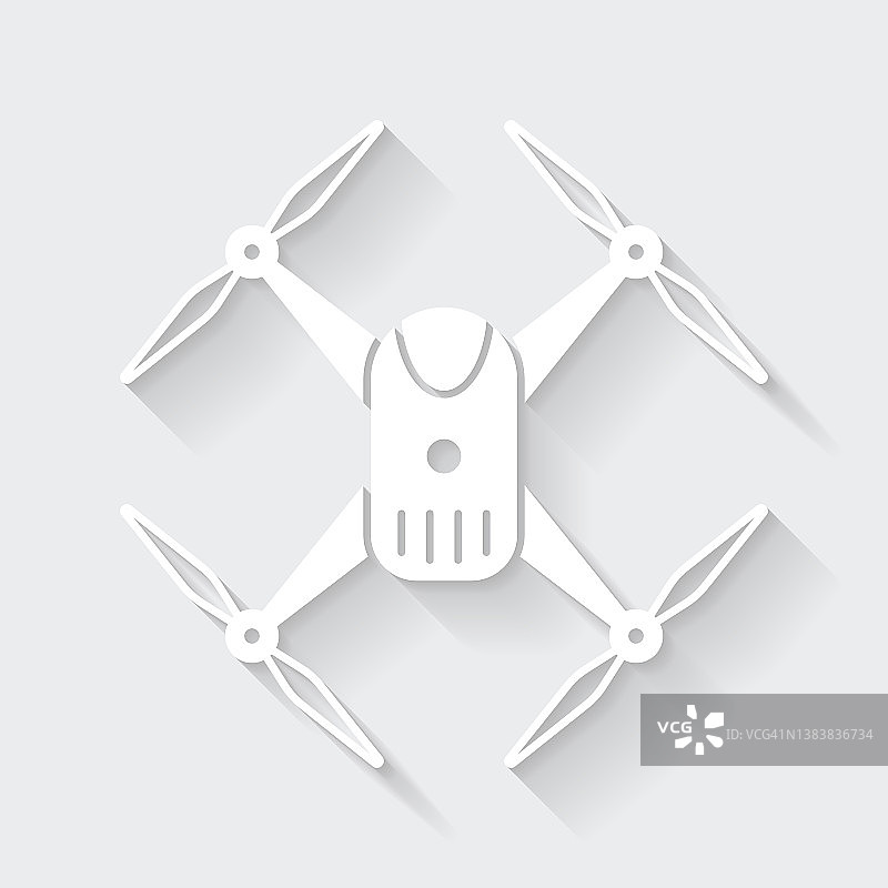 无人机——四轴飞行器。图标与空白背景上的长阴影-平面设计图片素材