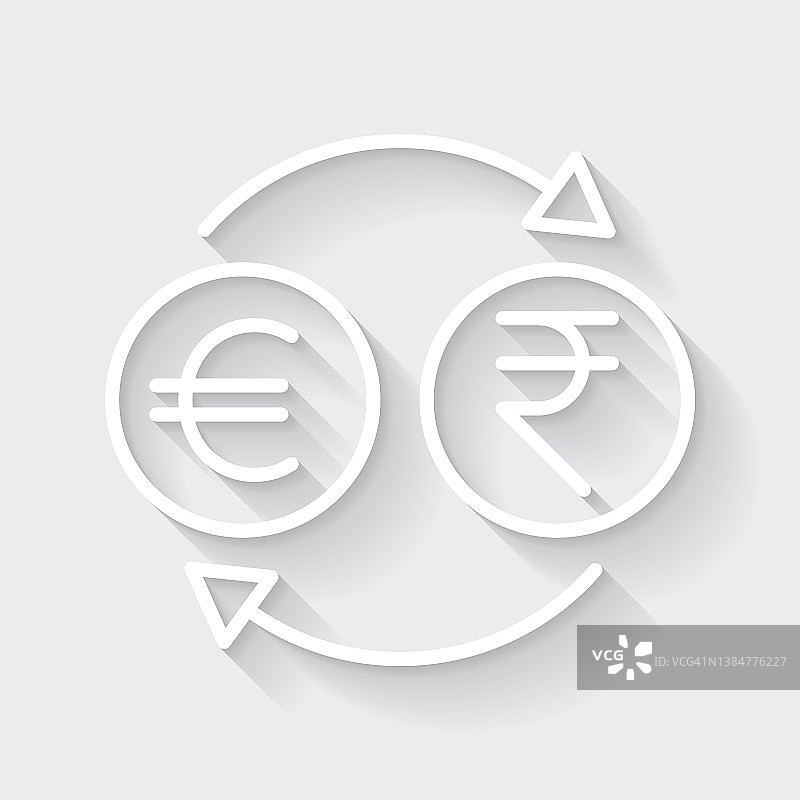 货币兑换-欧元印度卢比。图标与空白背景上的长阴影-平面设计图片素材