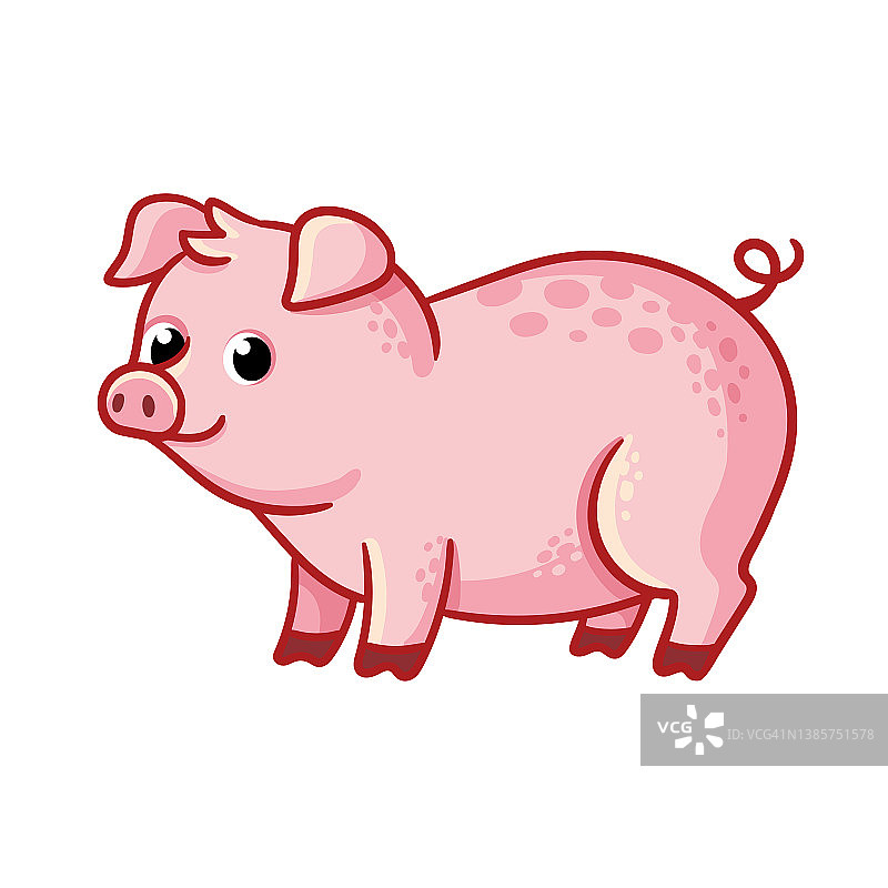可爱的粉色野猪站在白色的背景上。矢量插图与农场动物在卡通风格。图片素材
