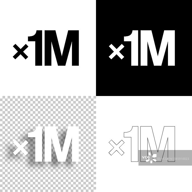 x1M，一百万次。图标设计。空白，白色和黑色背景-线图标图片素材