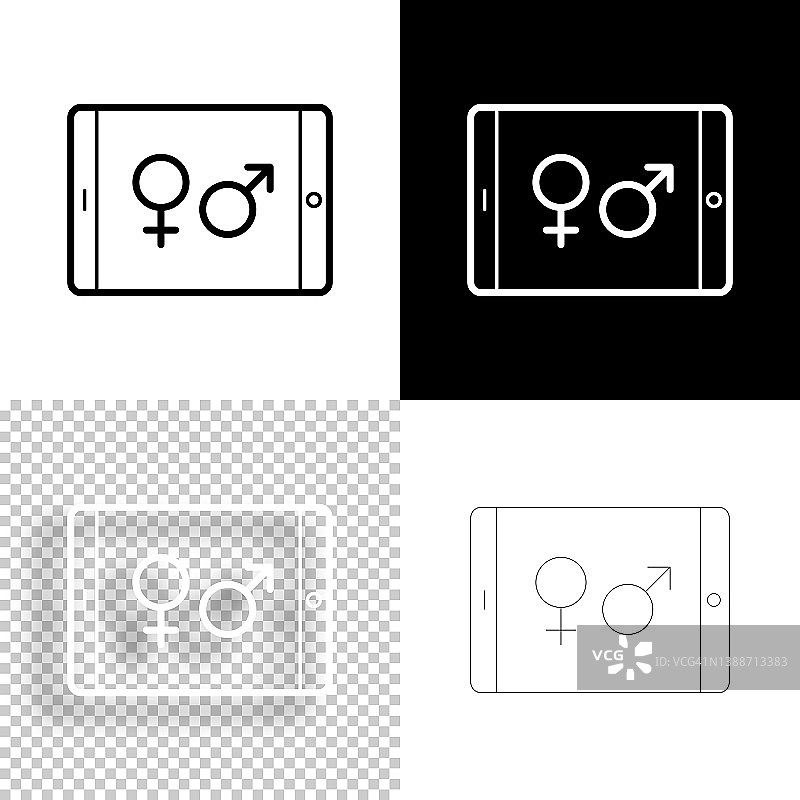 带有性别符号的平板电脑。图标设计。空白，白色和黑色背景-线图标图片素材