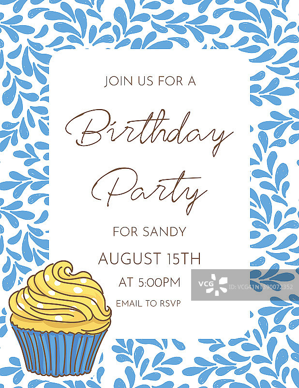 带纸杯蛋糕的生日派对邀请模板图片素材