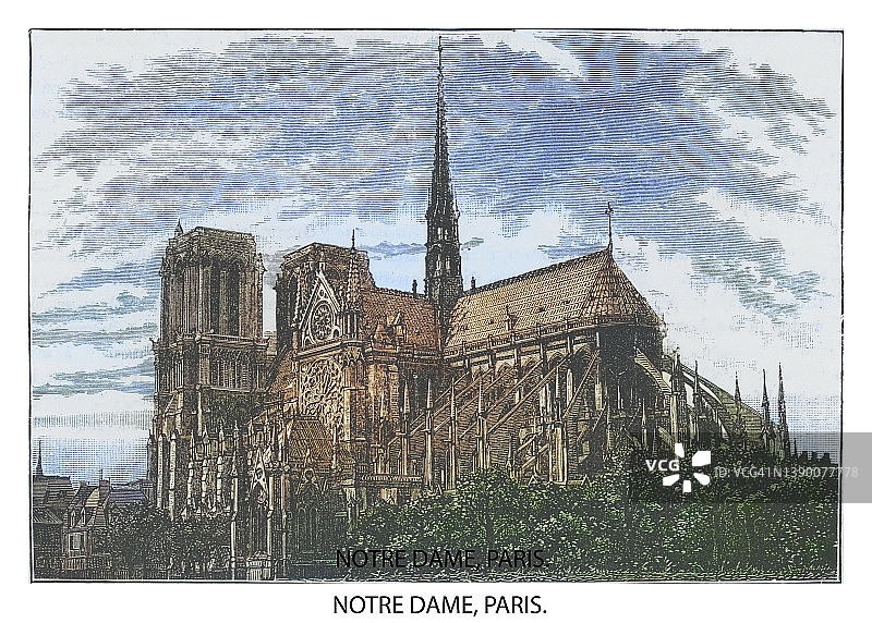 古老的雕刻插画Cathédrale巴黎圣母院(Our Lady of Paris)图片素材