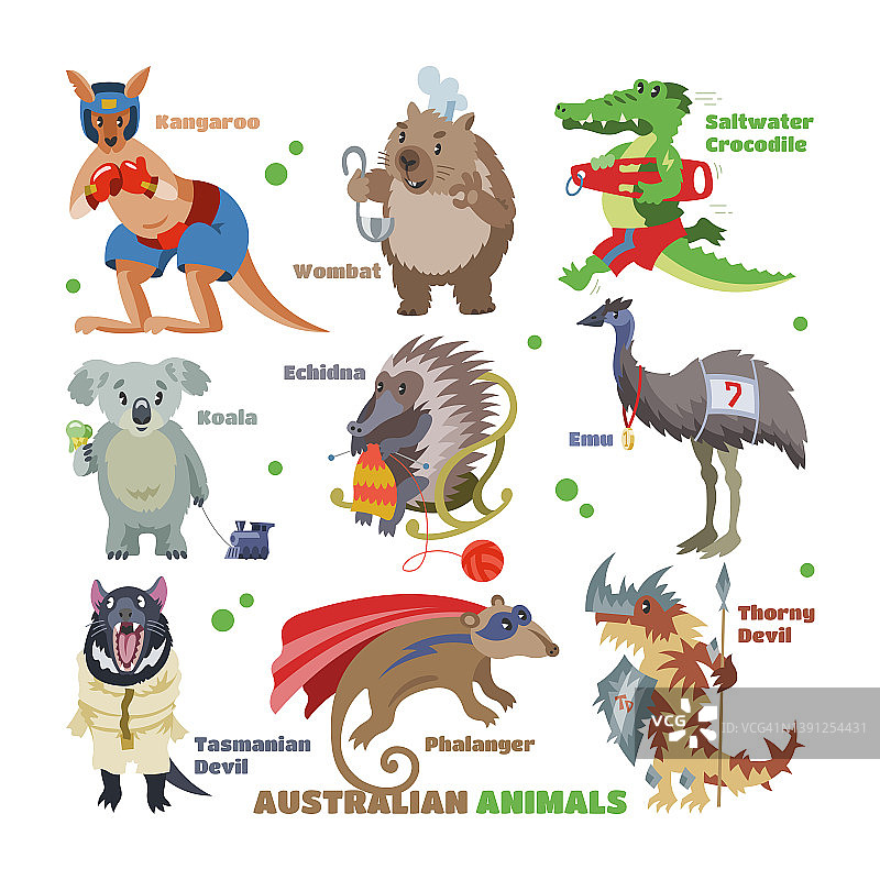 澳大利亚动物矢量卡通动物人物在野生图片素材