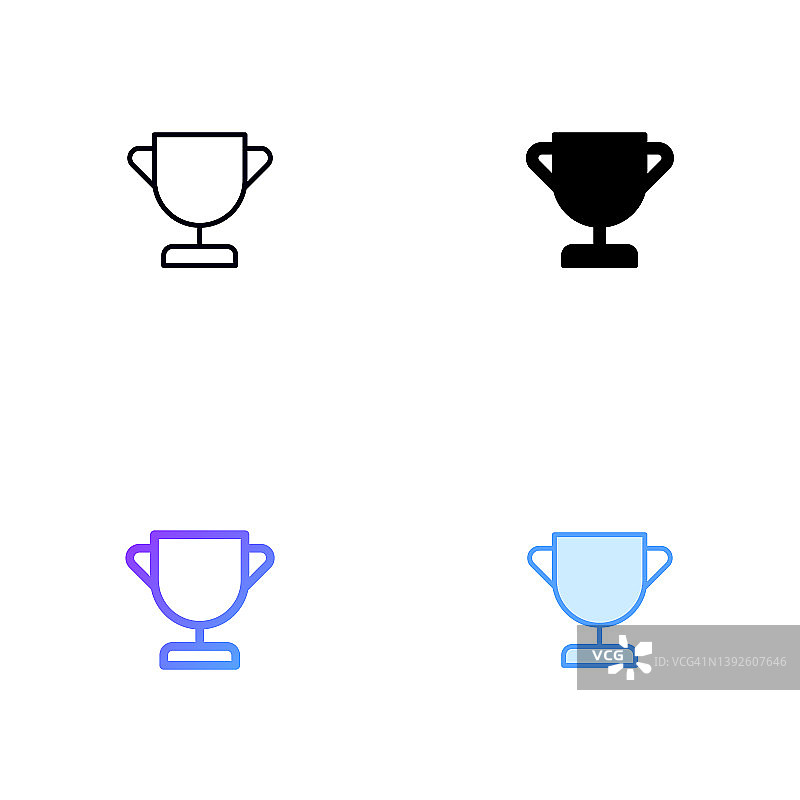 奖杯图标设计在四种风格与可编辑的中风。线，实线，平线和颜色梯度线。适合网页，移动应用，UI, UX和GUI设计。图片素材