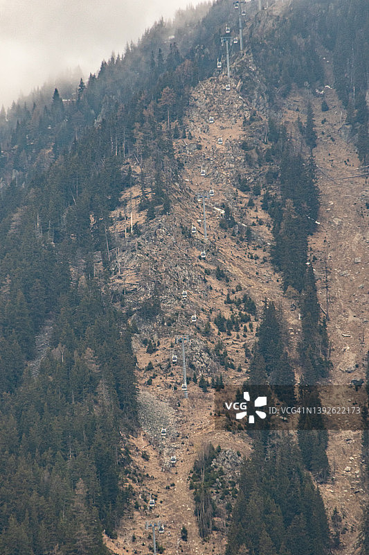 缆车塔位于美丽的法国阿尔卑斯山-法国夏蒙尼图片素材