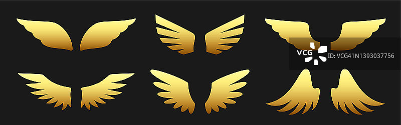 天使翅膀金属金纹章标志平套图片素材