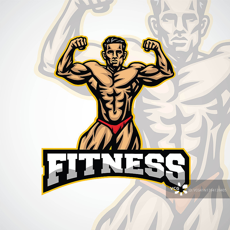 肌肉男人健身房符号健美肌肉强壮的人姿势吉祥物健身设计插图矢量模板图片素材
