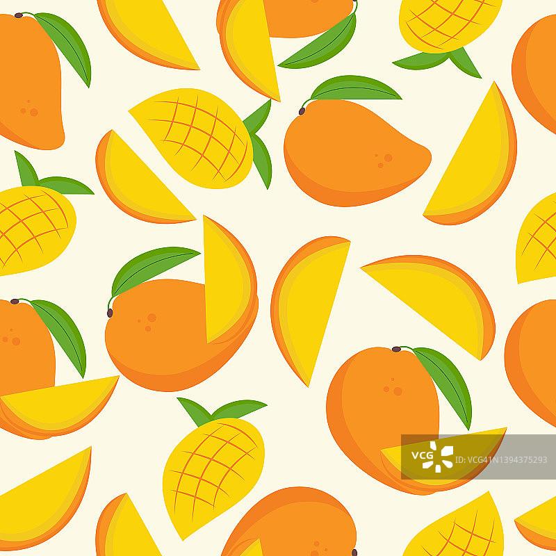 一组无缝的芒果图案。水果图片素材