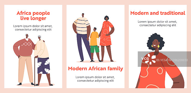 大快乐的现代非洲家庭旗帜。黑人角色的父母、祖父母和孩子。父亲，母亲和孩子图片素材