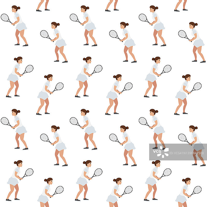 矢量无缝图案扁平女子打网球的女孩图片素材