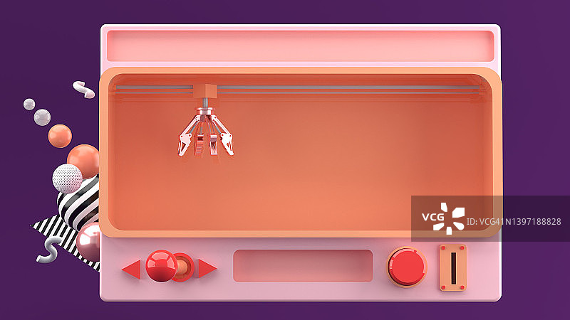 起重机爪机游戏孤立的紫色背景。三维渲染图片素材