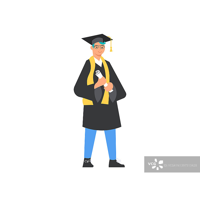 穿着学士服，头戴方帽的毕业生图片素材