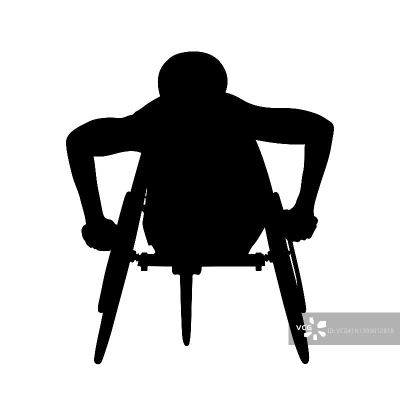 残疾男性运动员坐在轮椅上黑色轮廓图片素材