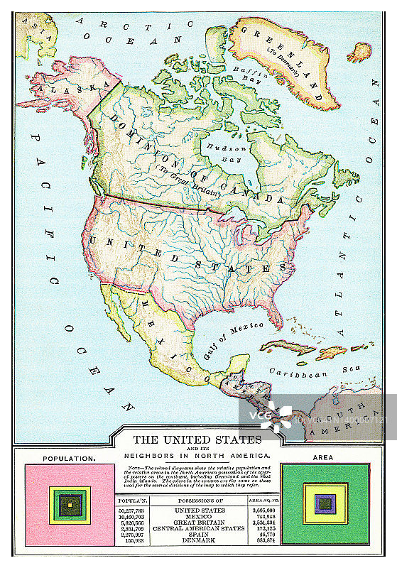 美国及其北美邻国的旧地图图片素材
