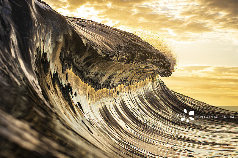 金色的海浪被清晨明亮的太阳照耀着图片素材