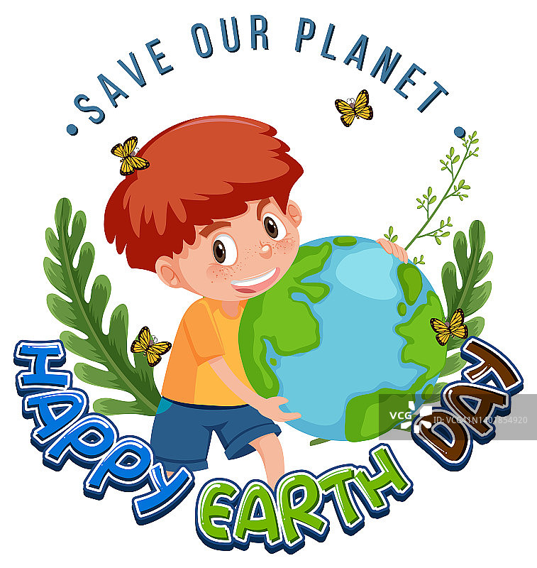 地球日快乐，男孩抱着地球仪图片素材