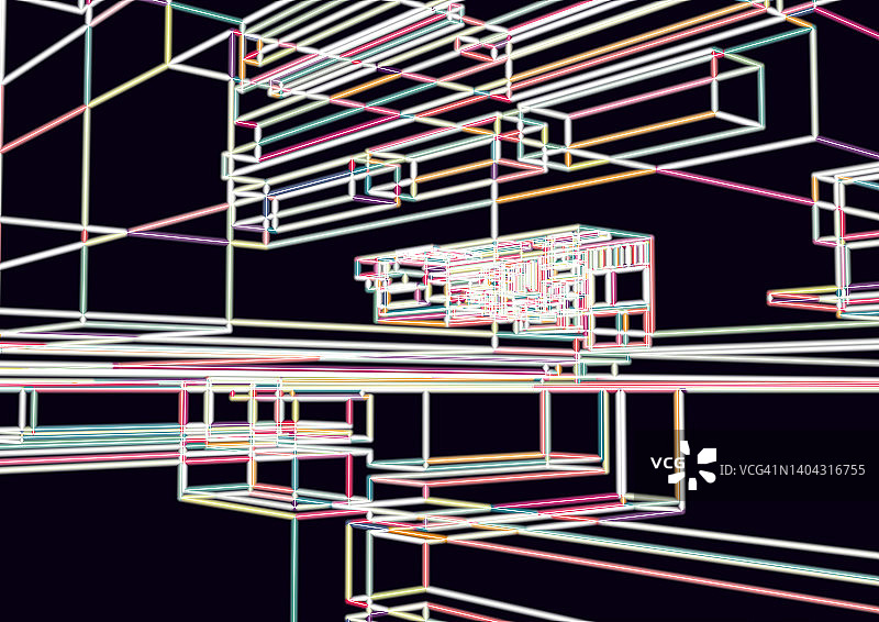 彩色线条结构未来网络空间风格霓虹灯建筑图案背景图片素材