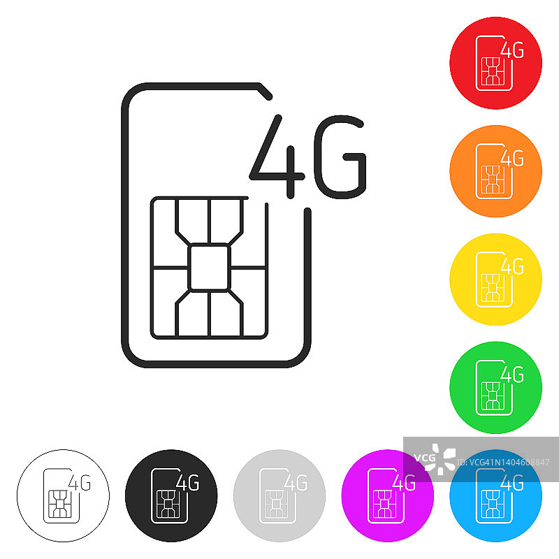 4 g SIM卡。彩色按钮上的图标图片素材
