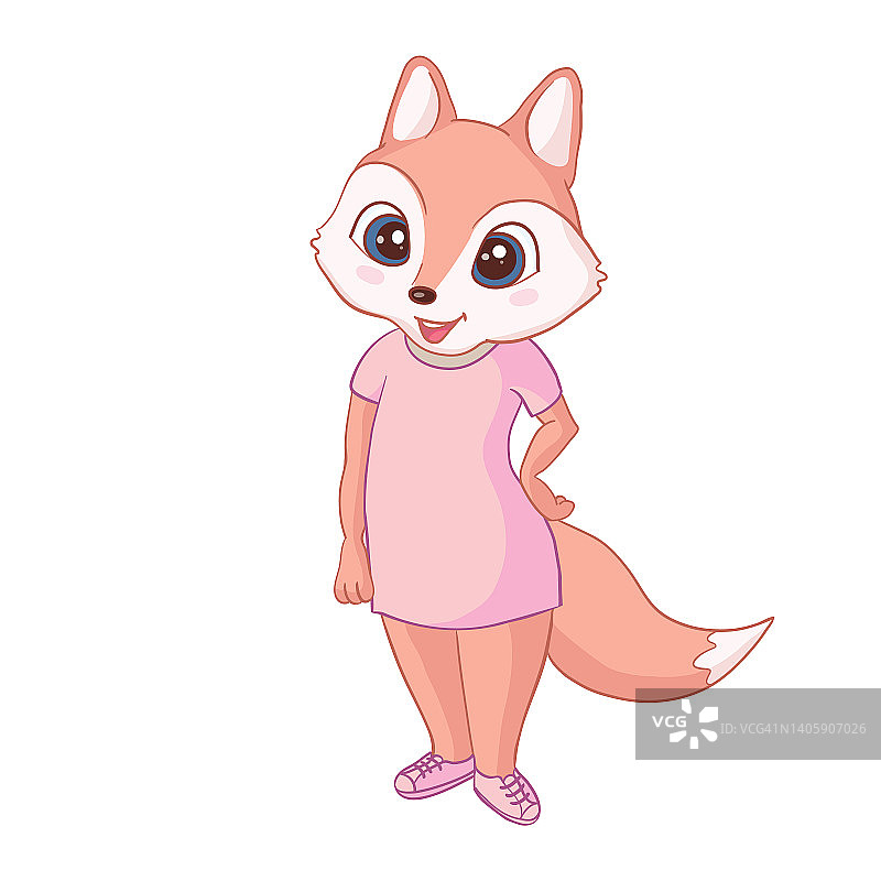 可爱的小狐狸。向量动物插图。手绘卡通狐狸。图片素材