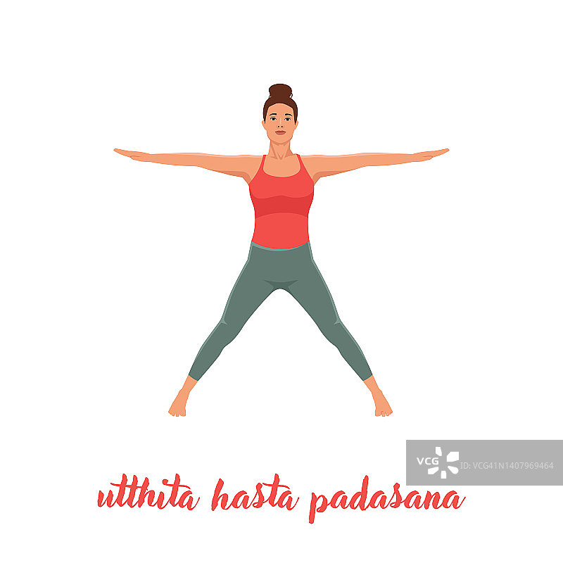 女人做侧手和脚的姿势，Parsva hasa Padasana。平面矢量插图孤立在白色背景上图片素材