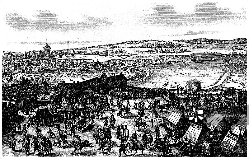 古董雕刻插图，文明:传统节日，纽伦堡，1614图片素材