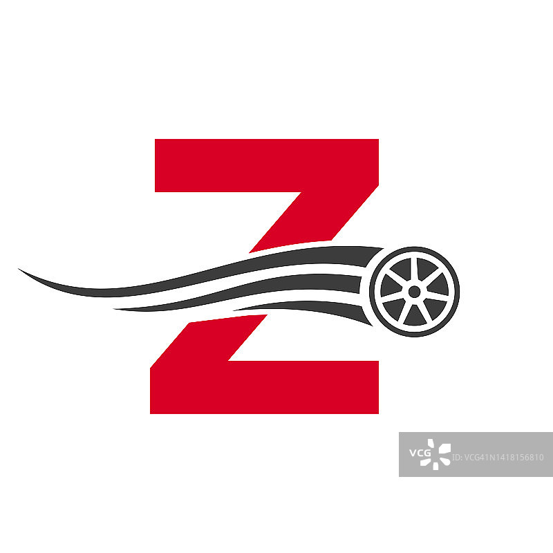 运动汽车字母Z汽车维修标志设计概念与运输轮胎图标矢量模板图片素材