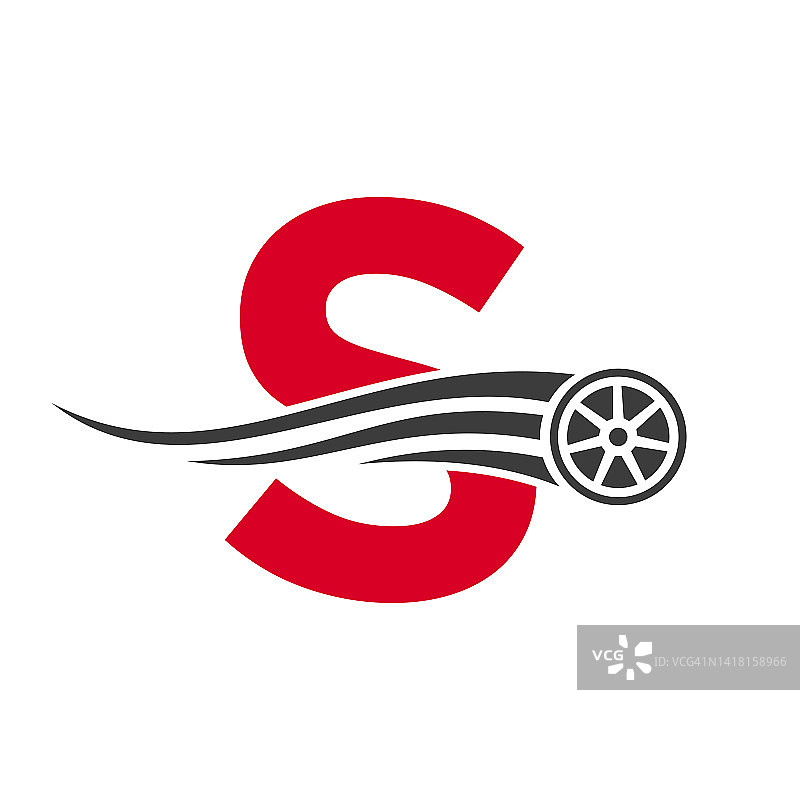 跑车字母S汽车维修标志设计概念与运输轮胎图标矢量模板图片素材