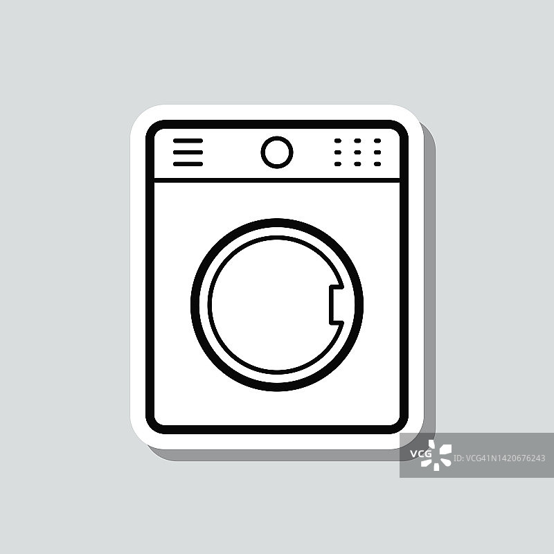 洗衣机。图标贴纸在灰色背景图片素材
