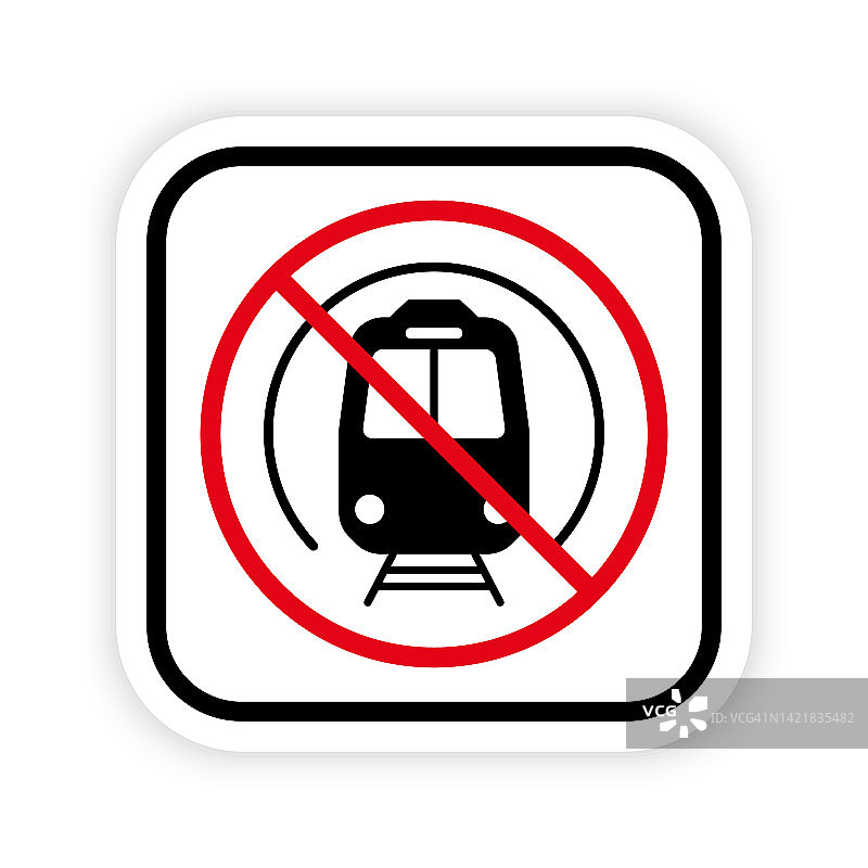 Metro Ban黑色剪影图标。公共地铁禁止象形文字。地铁站红色停圈标志。无铁路运输路牌。地铁禁止。孤立的矢量图图片素材