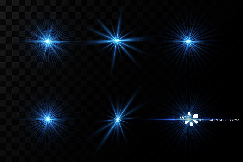 蓝色星星的明亮光芒的效果。一种明亮的闪光粒子。图片素材