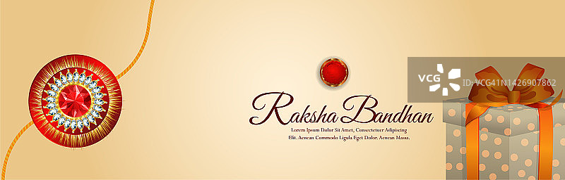 印度节日快乐的raksha bandhan庆祝旗帜与黄金水晶rakhi图片素材