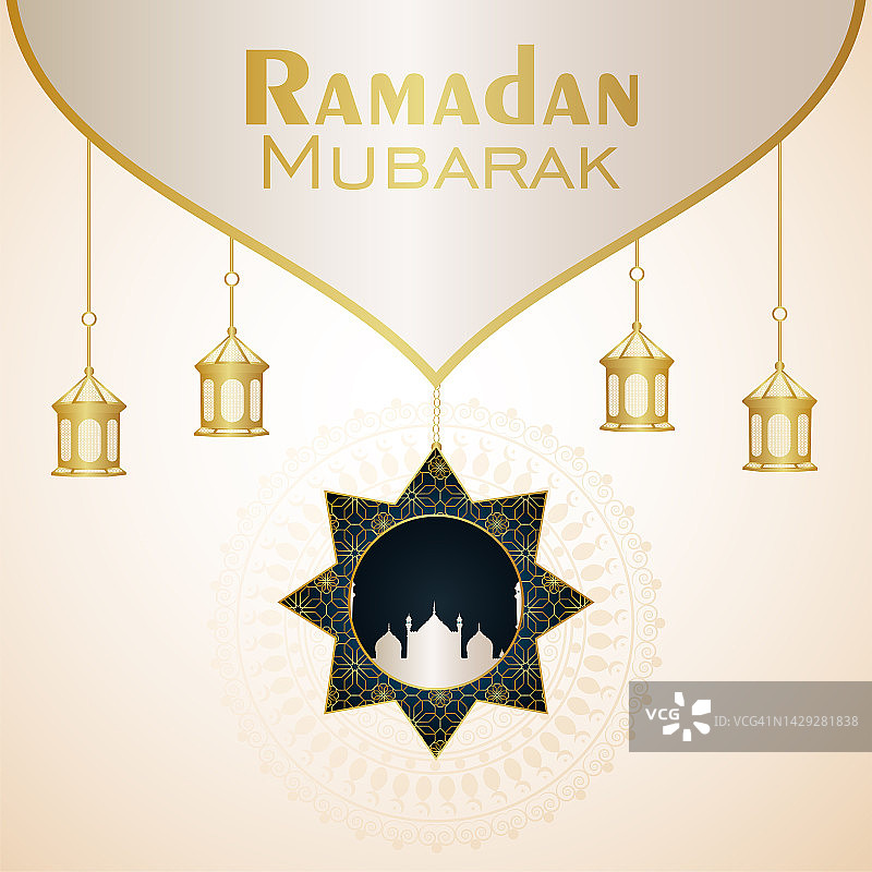 斋月卡里姆伊斯兰节日与金色装饰在白色背景图片素材