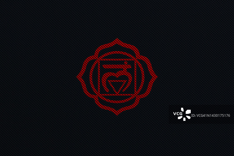 红色Muladhara脉轮神圣的符号在一个黑暗的模压金属工业背景图片素材