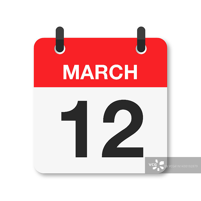 3月12日-每日日历图标-白色背景图片素材