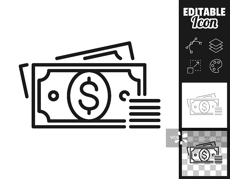 美元——现金。图标设计。轻松地编辑图片素材