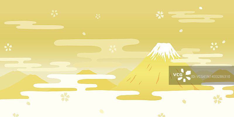 富士山和金色折叠屏。日本新年贺卡。图片素材