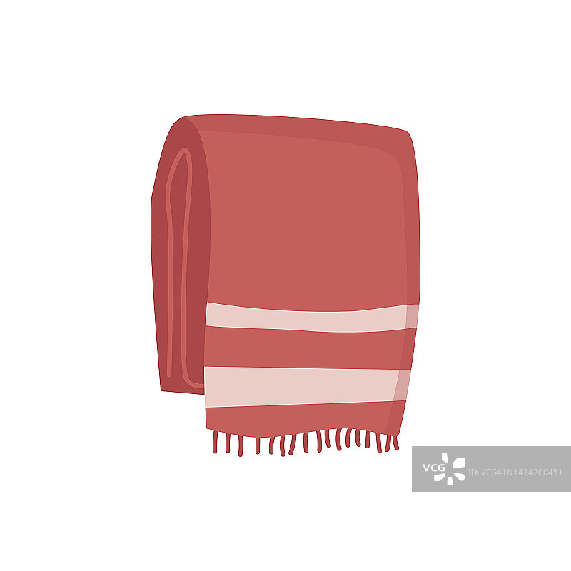冬季羊毛条纹围巾，孤立的衣服配饰和服装。寒冷季节保暖针织衫的时尚设计。矢量平面卡通风格图片素材