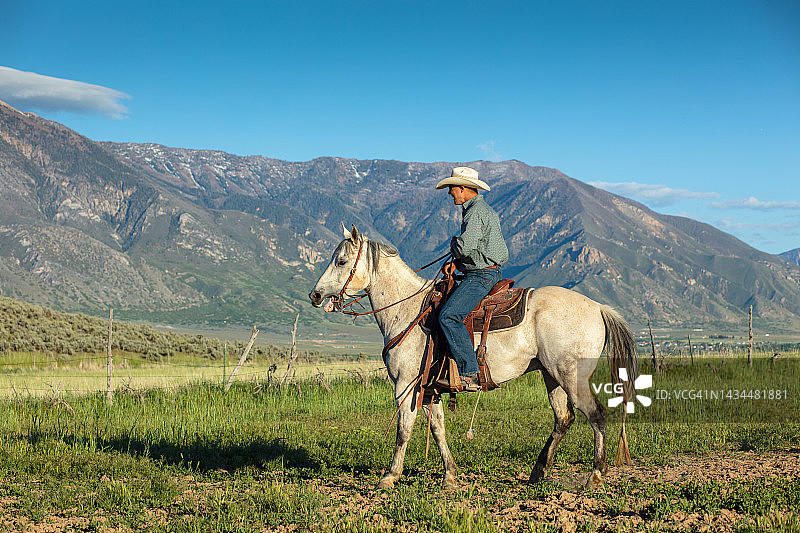 犹他州风景中的马背上的牛仔图片素材